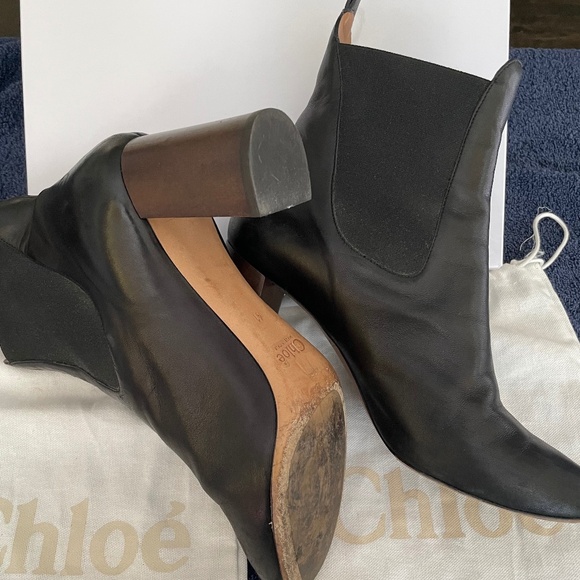 Chloe Chelsea Bootie - Black smooth leather with brown 3" block heel. - Picture 4 of 4